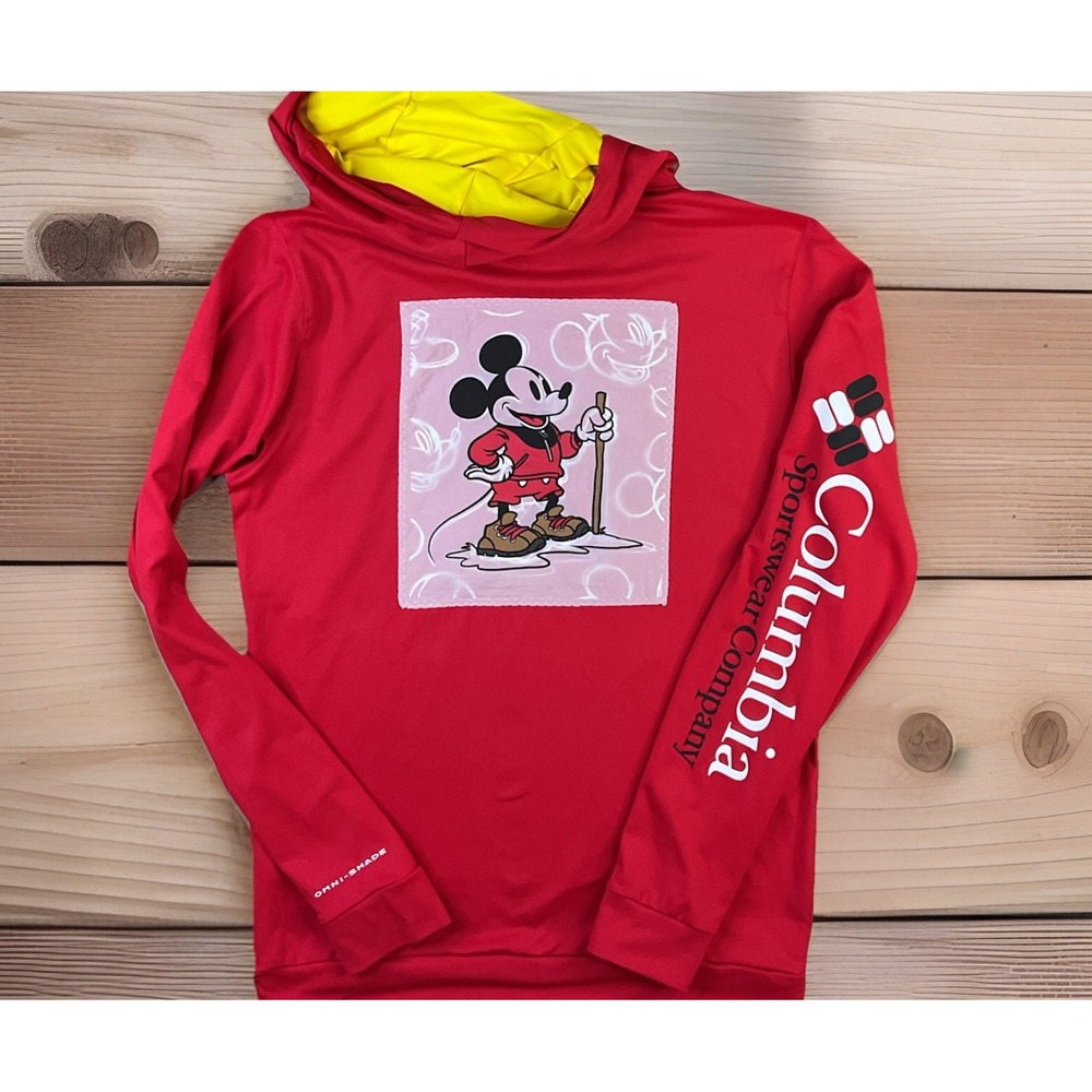 Columbia x Disney Mickey Mouse Hoodie Sweatshirt Mens XS Red Pullover Hooded